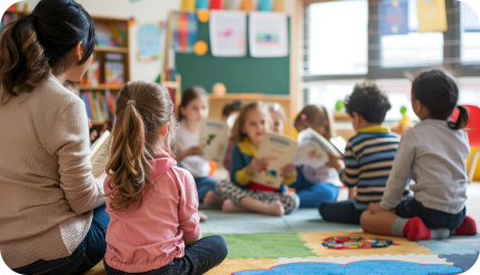 Niños sentados leyendo libros